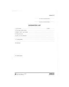 XVI-107 INTERNISTIČKI LIST (Obrazac 5); Arak, 21 x 29,7 cm