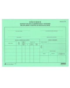 XVI-60 OČEVIDNIK SUDSKIH ODLUKA O UZDRŽAVANJU I NAGODBA SKLOPLJENIH U CENTRU ZA SOCIJALNU SKRB (Obrazac OK); Karton, 29,7 x 21 cm