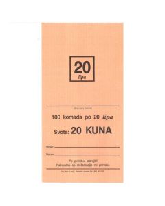 332-15 VREĆICE ZA KOVANI NOVAC (20 LIPA - LP); Vrećica, 11,5 x 19,5 x 1,5 cm