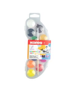 Boje vodene Kores fi 25 mm 12 boja+kist u plastičnoj kutiji KOR30101