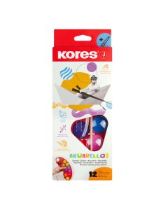 Boje vodene Kores fi 30 mm 12 boja+kist u plastičnoj kutiji KOR30102