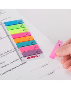 Blok zastavice samoljepljive 12 x 45 mm 25 zastavica 8 neonskih boja Kores; znak za potpis