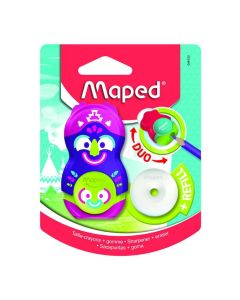 Šiljilo s gumicom Maped Loopy + rezerva gumica, sortirano blister
