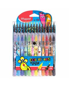 Set Maped Monster, flomasteri 12 kom + bezdrvne bojice 15 kom; etui