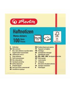 Blok samoljepljivi 75x75 mm, 100 listića, papir, žuti, Herlitz