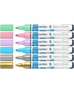 Flomaster Schneider, akrilni marker, Paint-It 320, 4 mm, pastelne boje + zlatna i srebrna 6/1
