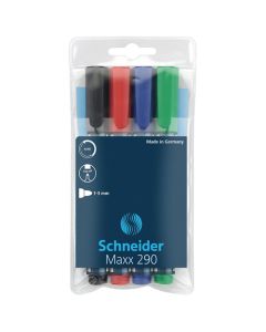 Flomaster Schneider, marker za bijelu ploču, Maxx 290, 2-3 mm, set od 4 boje, etui