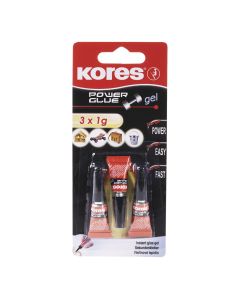 Ljepilo sekundno Power glue Kores, 3 x 1 g, gel