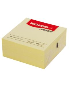 Blok kocka samoljepljiva 75x75mm, 400 listića, žuta, Kores