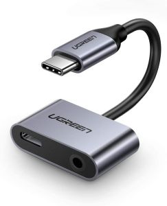 UGREEN adapter Type C (M) na 3.5mm Audio + Type C (Ž), sivi