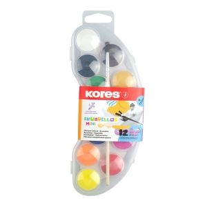 Boje vodene Kores fi 25 mm 12 boja+kist u plastičnoj kutiji KOR30101