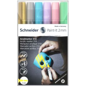 Flomaster Schneider, akrilni marker, Paint-It 310, 2 mm, pastelne boje + zlatna i srebrna 6/1